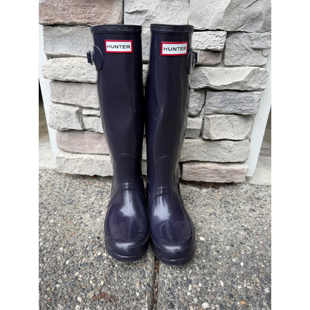 Hunter Original Tall Gloss Rain Boots Women's US 6 Navy Purple Wellington